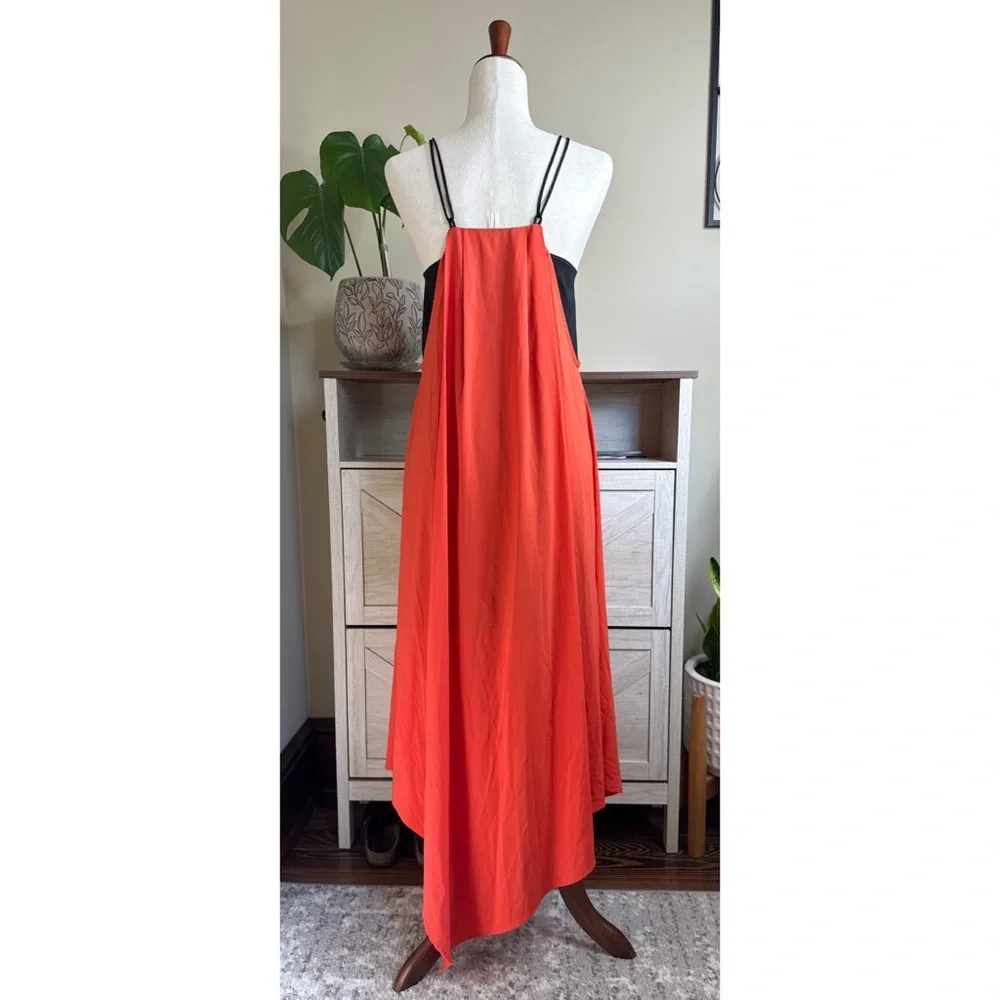 Hunter Bell Layered Orange & Black Halter Dress Asymmetrical Hem Size XS - Picture 3 of 5